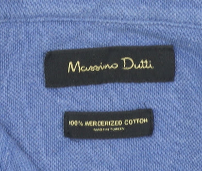 Massimo Dutti Men's Blue Polo Shirt, Size S, Cotton