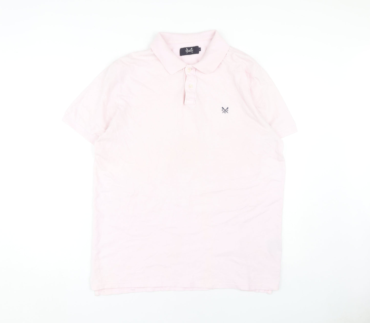 Crew Clothing Co. Men's Pink Polo, Size L, Logo Accent