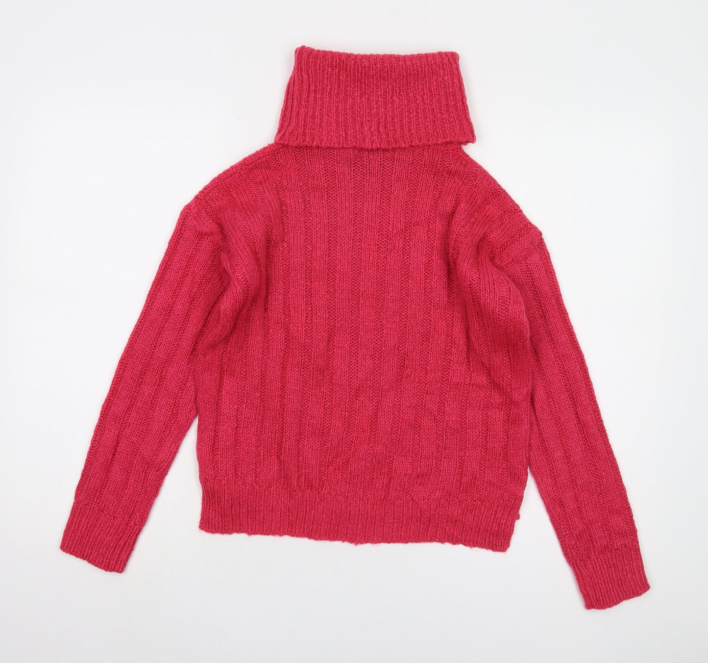 ODD London Women's Pink Roll Neck Cable-Knit Jumper M