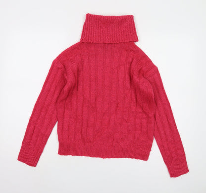 ODD London Women's Pink Roll Neck Cable-Knit Jumper M
