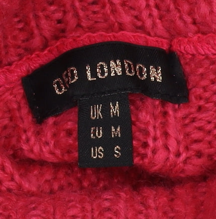 ODD London Women's Pink Roll Neck Cable-Knit Jumper M