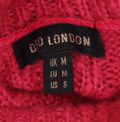 ODD London Women's Pink Roll Neck Cable-Knit Jumper M