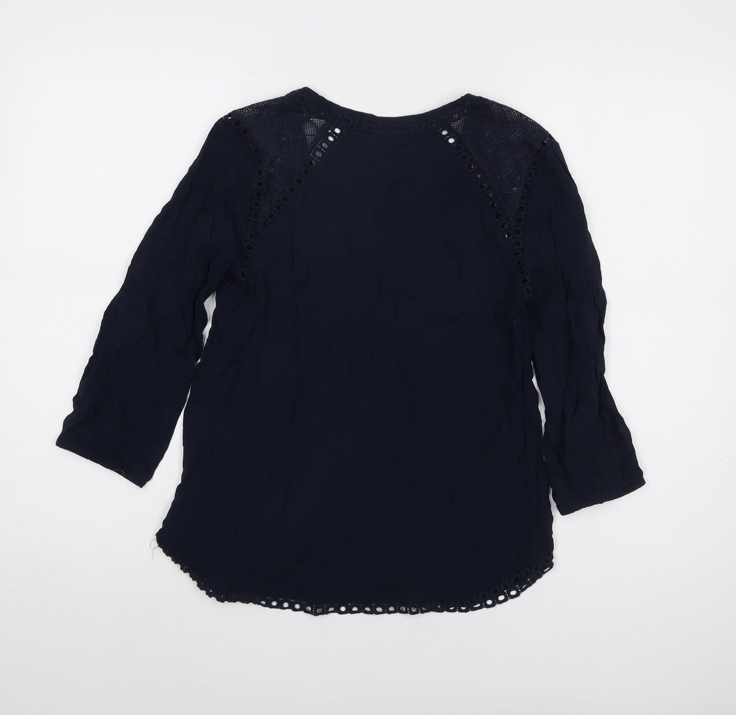 Warehouse Women's Blue V-Neck Lace Accent Top Size 10