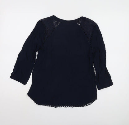 Warehouse Women's Blue V-Neck Lace Accent Top Size 10