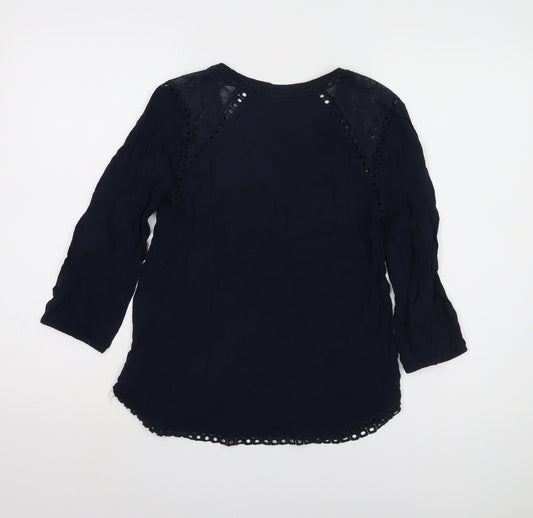 Warehouse Women's Blue V-Neck Lace Accent Top Size 10