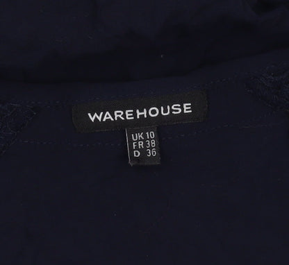 Warehouse Women's Blue V-Neck Lace Accent Top Size 10