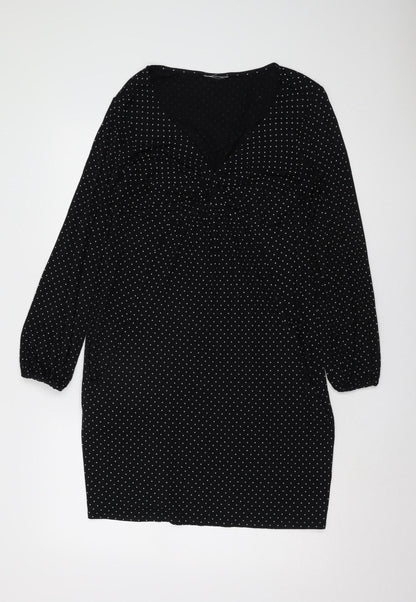Wallis Women's Black Polka Dot Viscose Sheath Dress Size 12