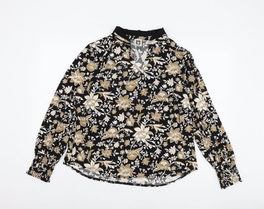 Anne Klein Women's Black Floral V-Neck Blouse XL