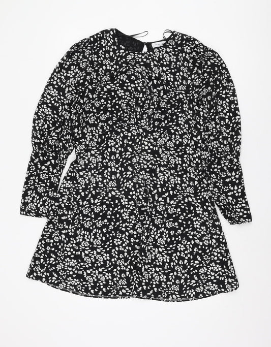 Topshop Women’s Black Floral Long Sleeve Dress UK 14