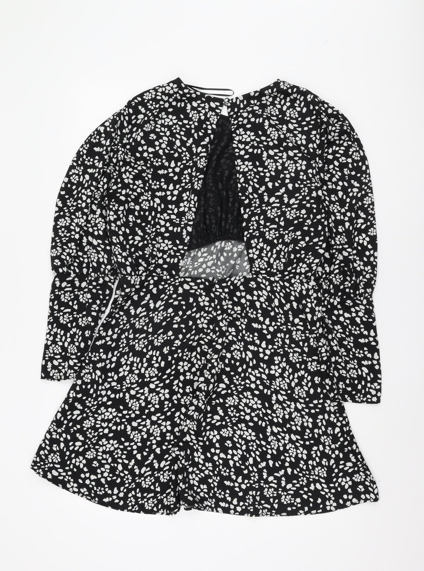 Topshop Women’s Black Floral Long Sleeve Dress UK 14