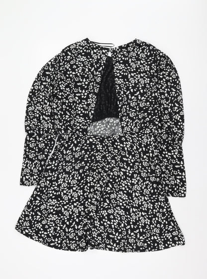 Topshop Women’s Black Floral Long Sleeve Dress UK 14