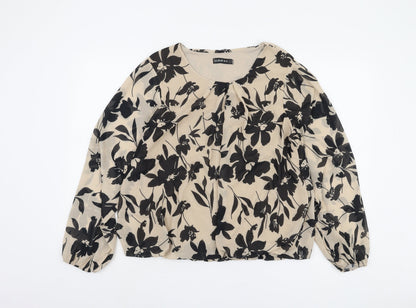 Cloud 5ive Women's Beige Floral Blouse, L, Casual Style