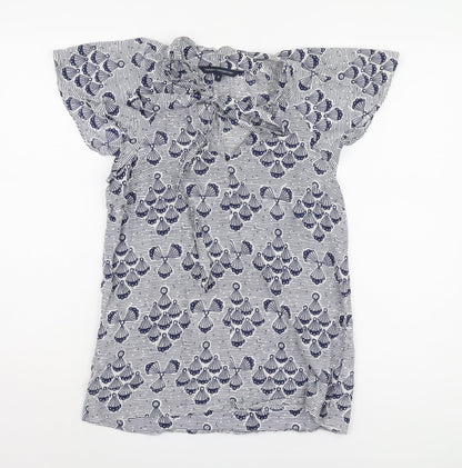 French Connection Women's Blue Geometric Blouse Size 8