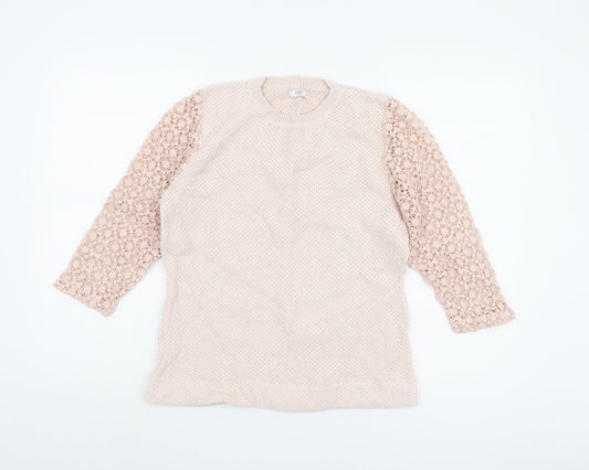 Cotton Traders Women's Beige Open-Knit Jumper Size 10