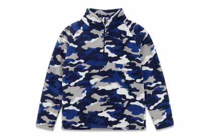 Front view of Mountain Warehouse boys’ camouflage fleece sweatshirt 7-8y