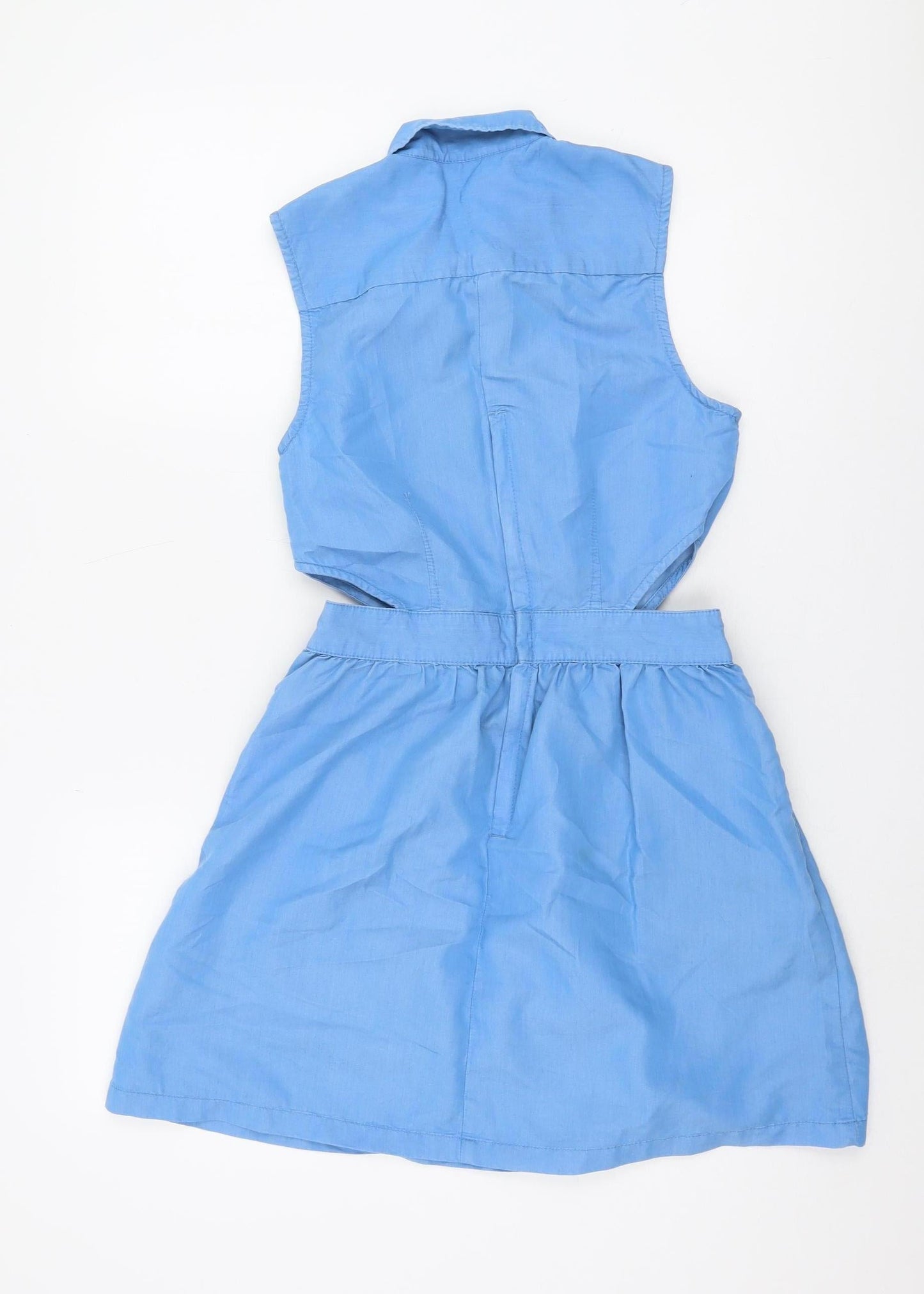 Topshop Blue Shirt Dress Women Size 10 Collared Sleeveless