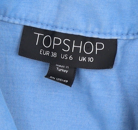 Topshop Blue Shirt Dress Women Size 10 Collared Sleeveless