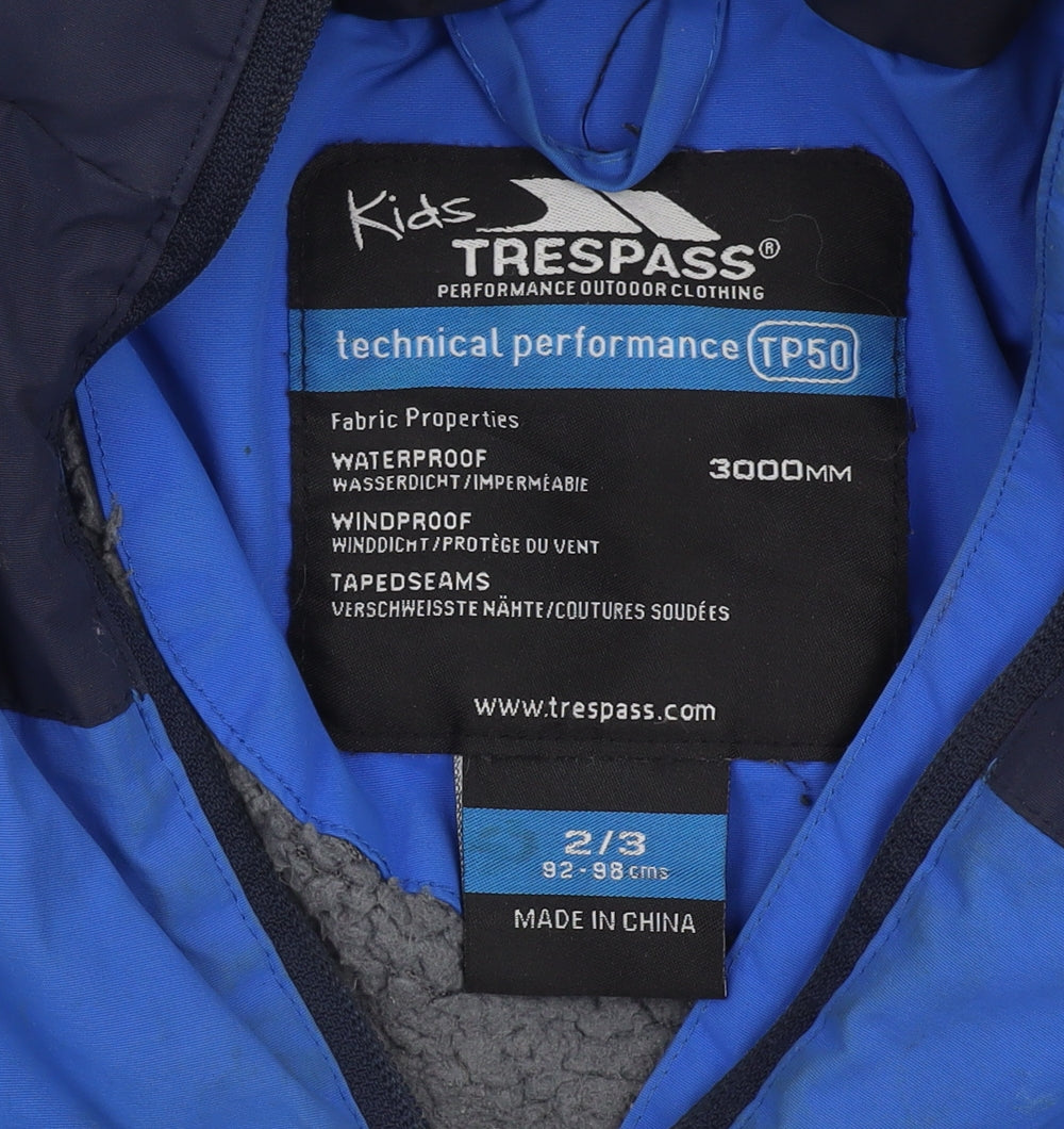 Trespass Boys Blue Puffer Jacket 2-3 Years Waterproof