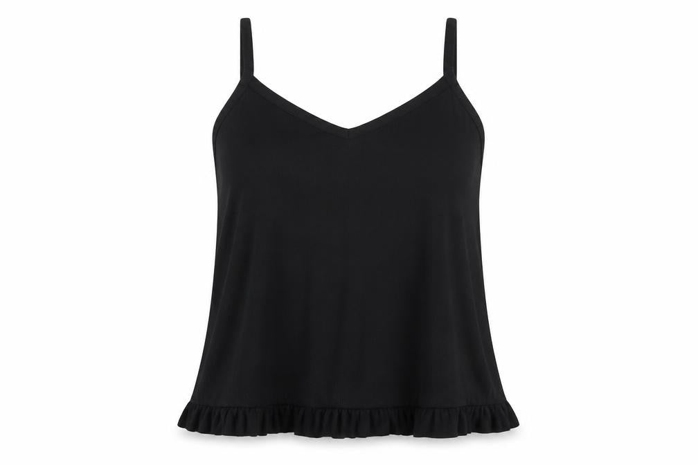 Front view of Long Tall Sally Women's Black Camisole Tank Top, size 10-12