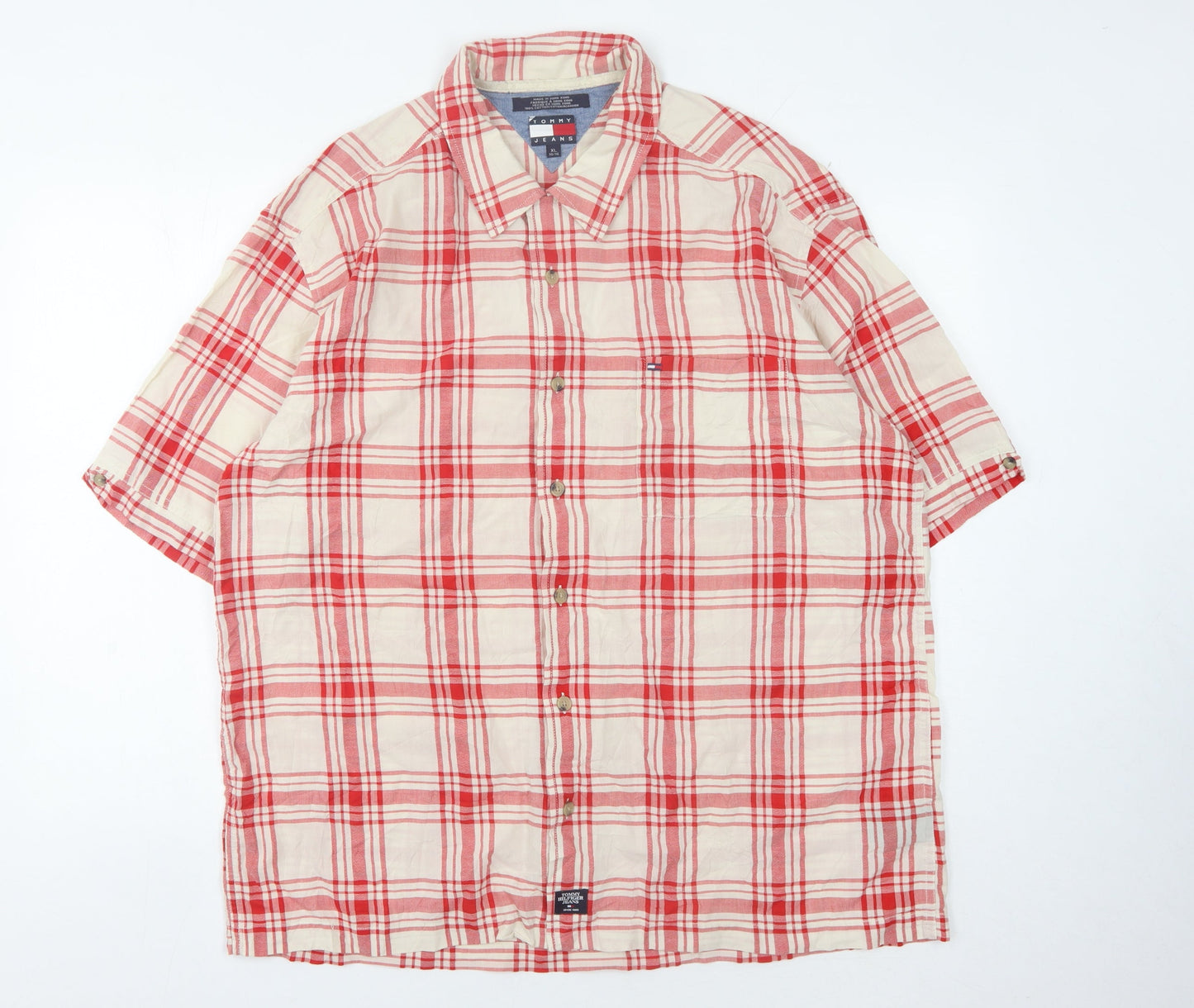 Tommy Jeans Men's Red XL Plaid Button-Up Shirt
