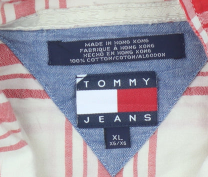 Tommy Jeans Men's Red XL Plaid Button-Up Shirt