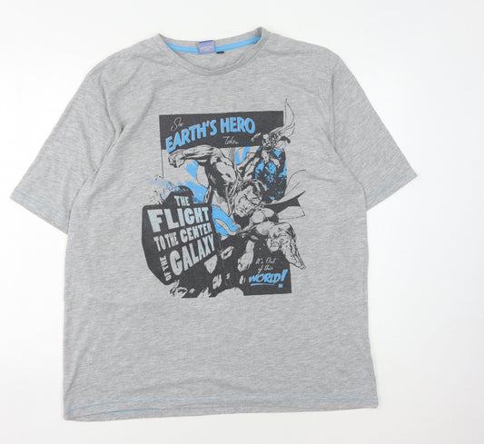 Superman Men's Grey Comic Logo T-Shirt, Size L