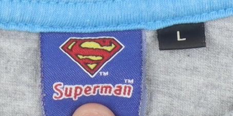 Superman Men's Grey Comic Logo T-Shirt, Size L