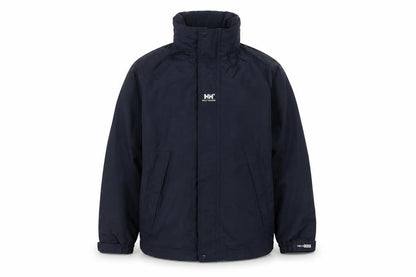 Front view of Helly Hansen boys’ blue basic jacket, size 16y, water resistant