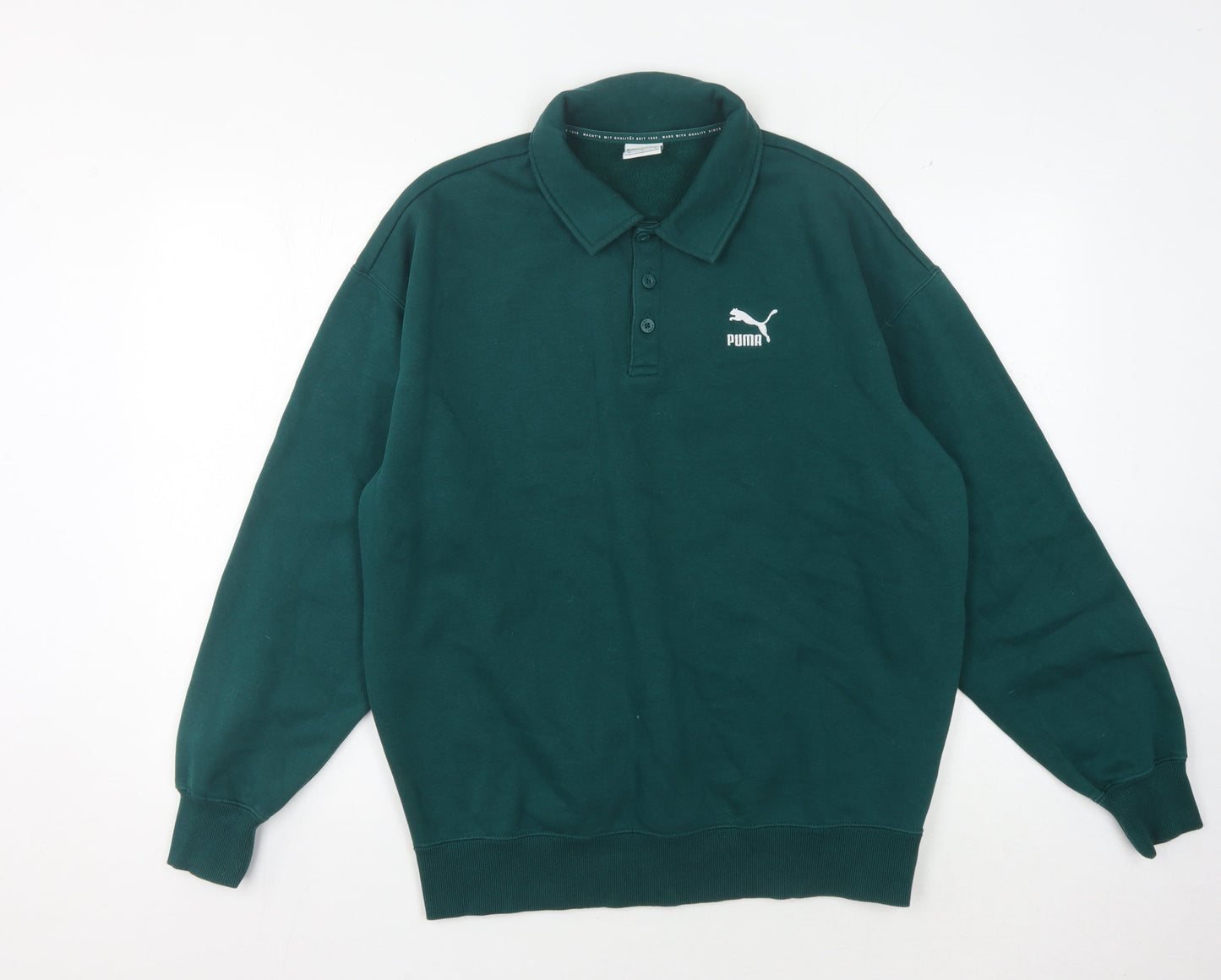 Puma Men's Green Long Sleeve Polo, Size M