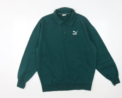 Puma Men's Green Long Sleeve Polo, Size M