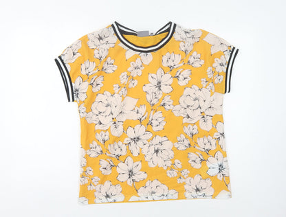 b.young Women's Yellow Floral Ringer T-Shirt, M