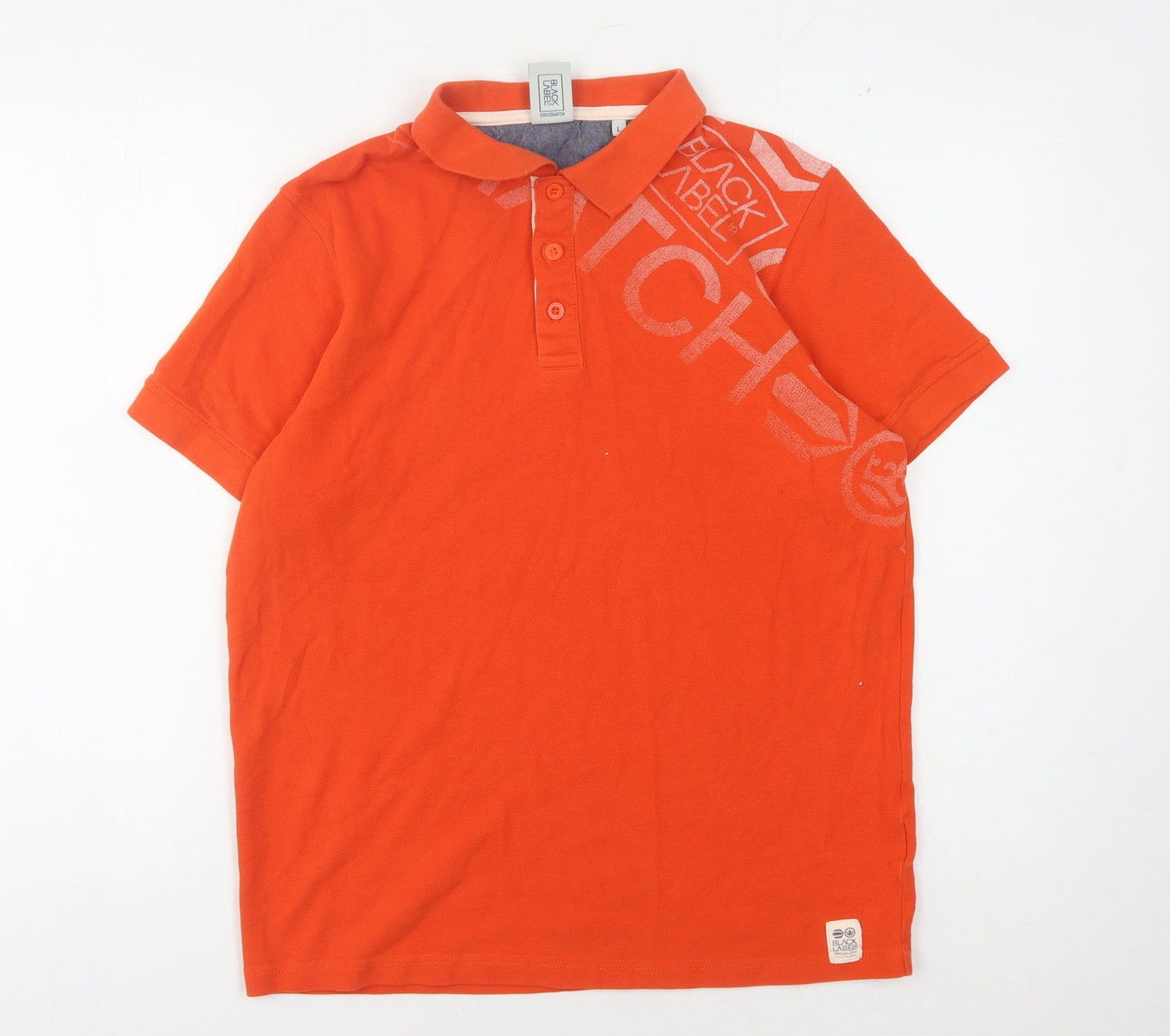 Crosshatch Men's Orange Polo Shirt L Graphic Print