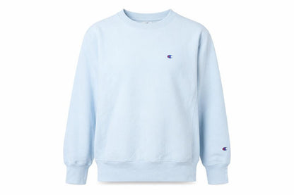 Front view of Champion unisex blue sweatshirt, size 6, lightweight casual