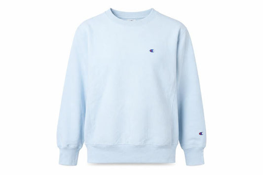 Front view of Champion unisex blue sweatshirt, size 6, lightweight casual