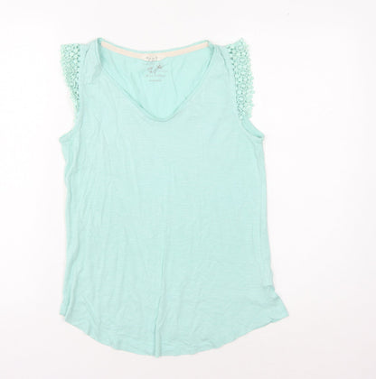 White Stuff Women's Blue Tank, Size 8, V-Neck with Crochet