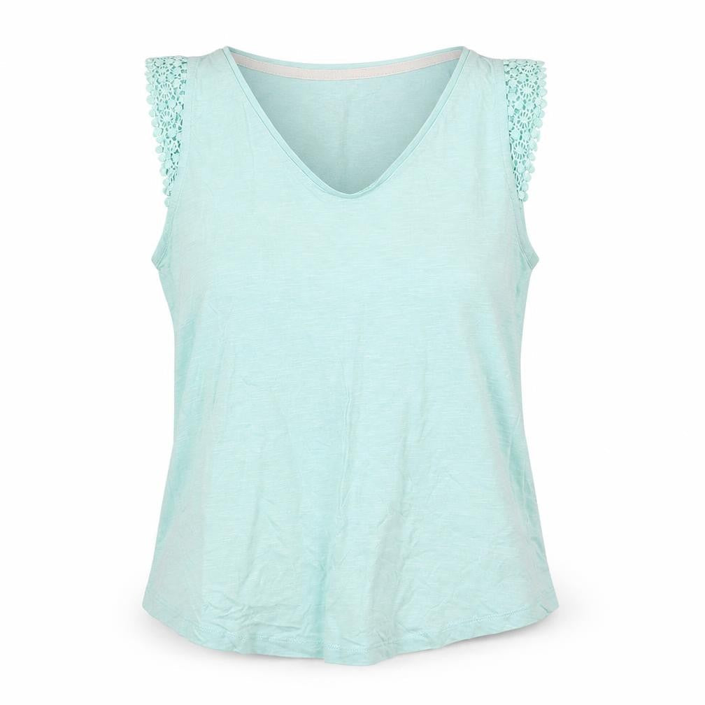 White Stuff Women's Blue Tank, Size 8, V-Neck with Crochet