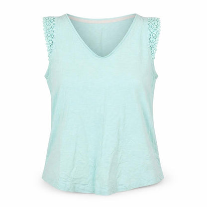 White Stuff Women's Blue Tank, Size 8, V-Neck with Crochet