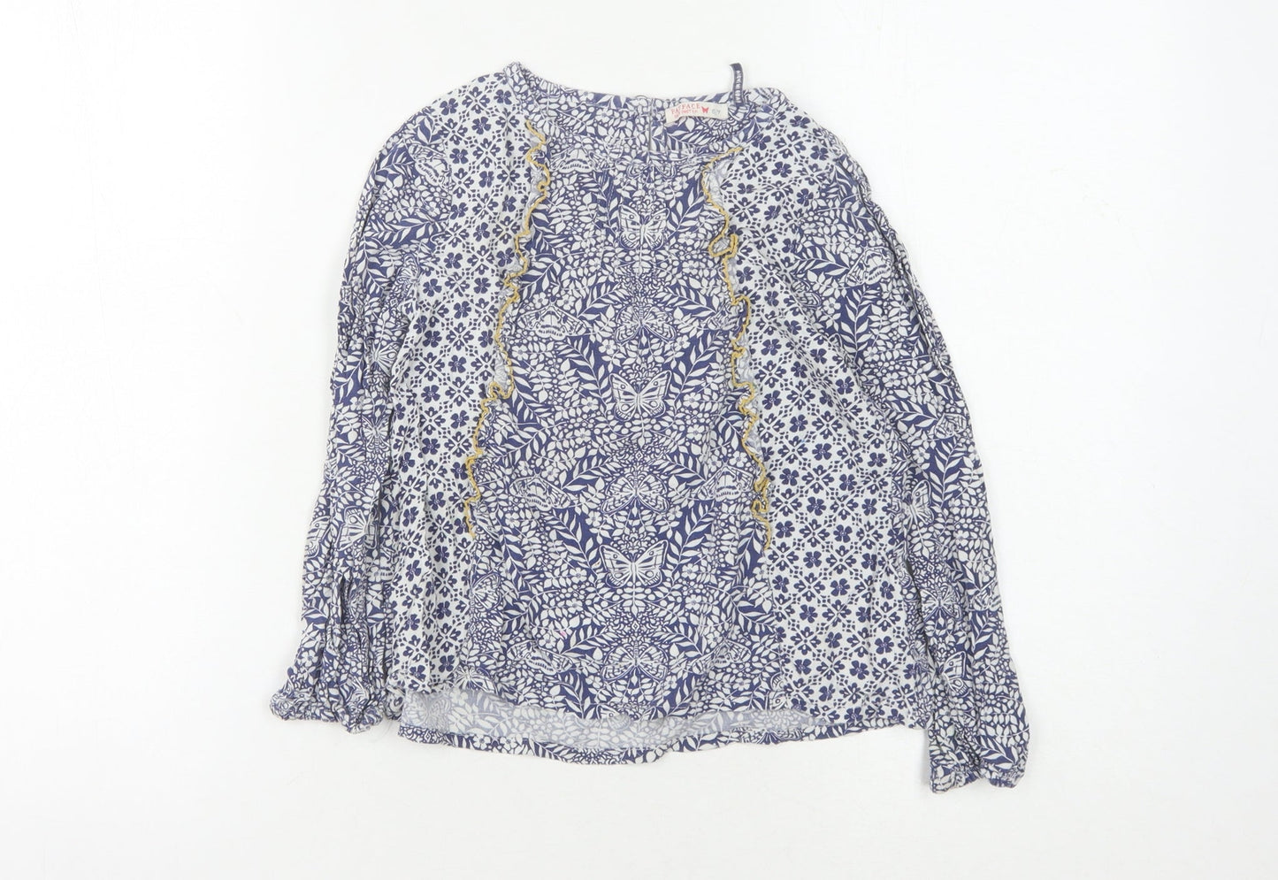 Fat Face Girls' Blue Floral Long Sleeve Blouse 6-7 Years