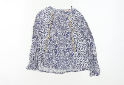 Fat Face Girls' Blue Floral Long Sleeve Blouse 6-7 Years