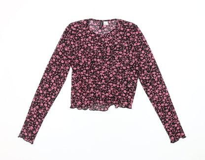 Womens UK Size M H&M Black Cropped Blouse