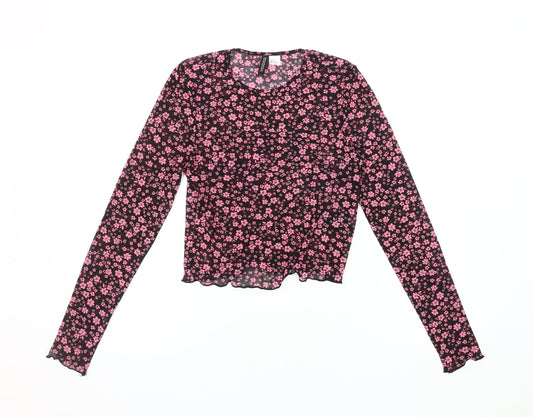 Womens UK Size M H&M Black Cropped Blouse