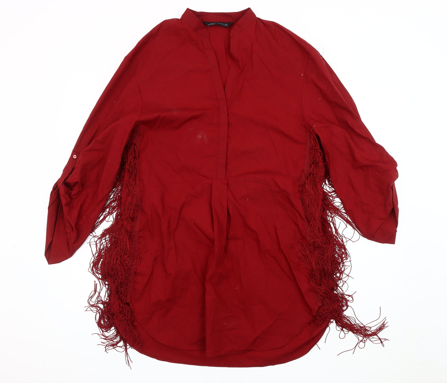 Zara Woman Red Fringe Blouse, Size M, Tunic Style