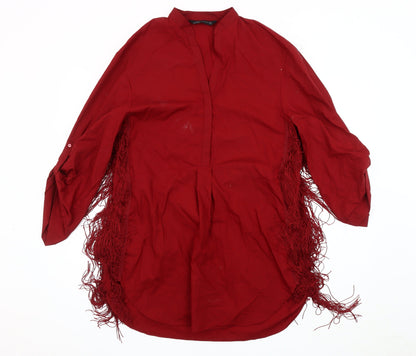 Zara Woman Red Fringe Blouse, Size M, Tunic Style