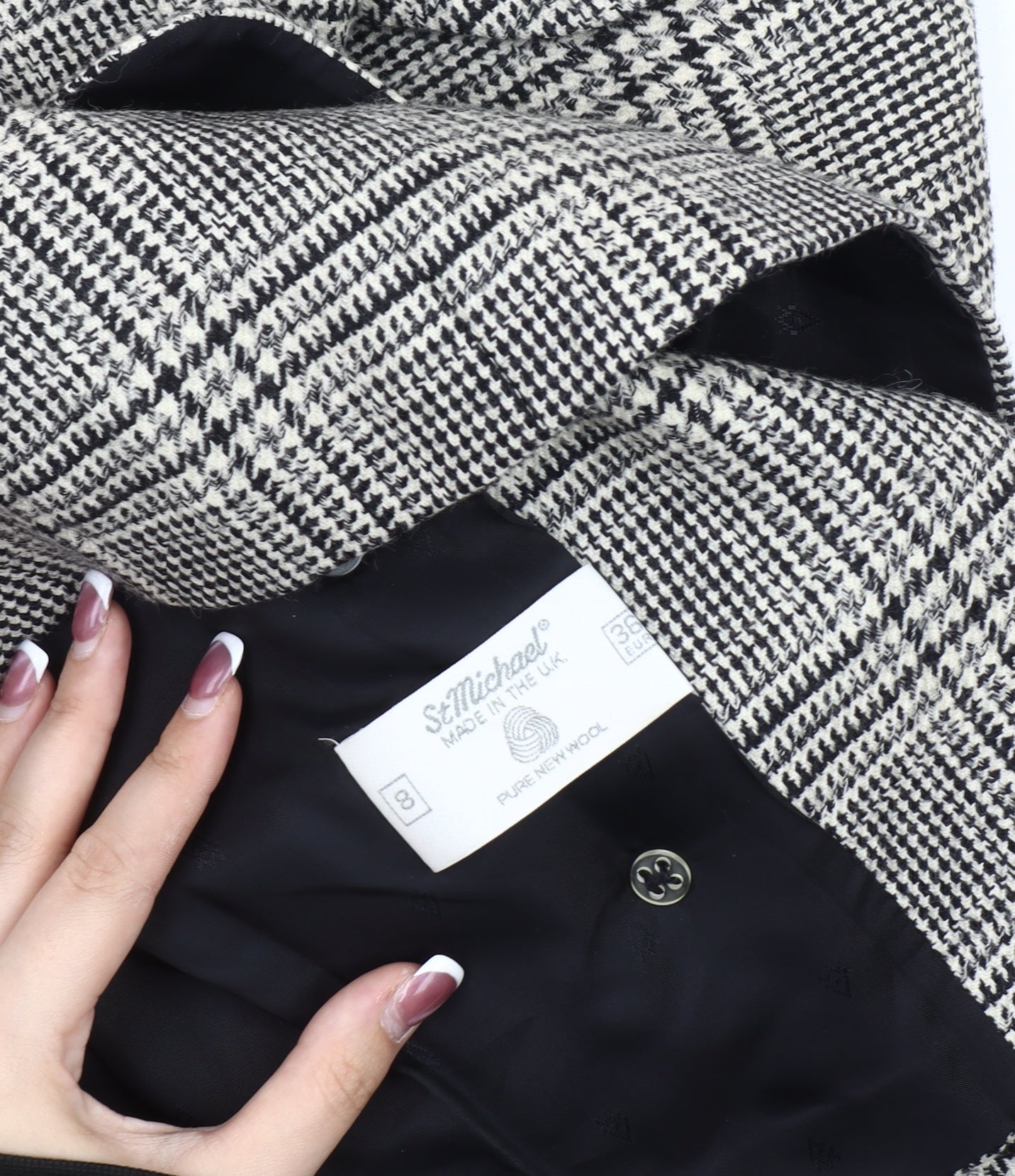 Marks & Spencer Women's Grey Houndstooth Blazer, Size 8