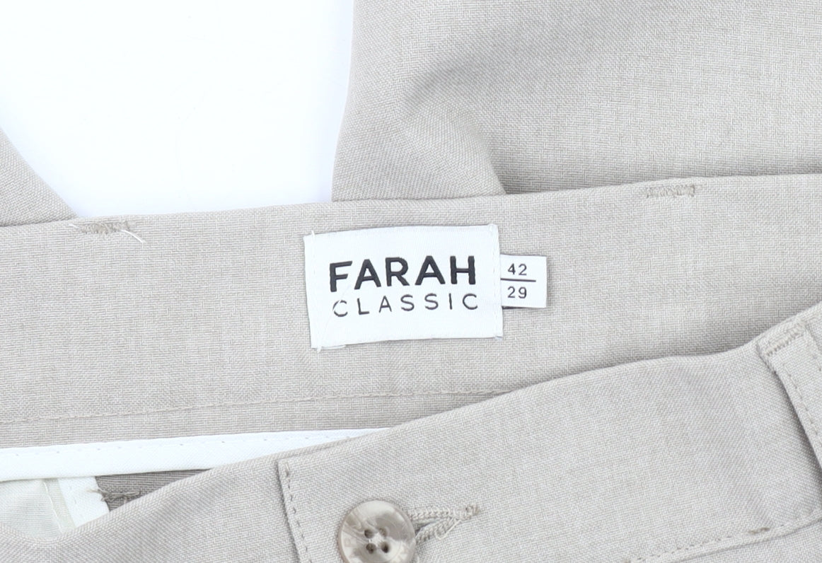 Farah Men's Beige Classic Trousers, Size 42