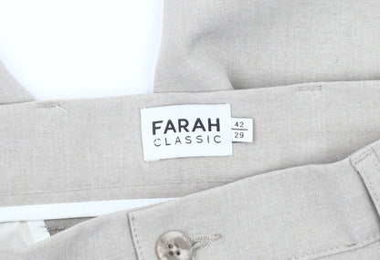 Farah Men's Beige Classic Trousers, Size 42