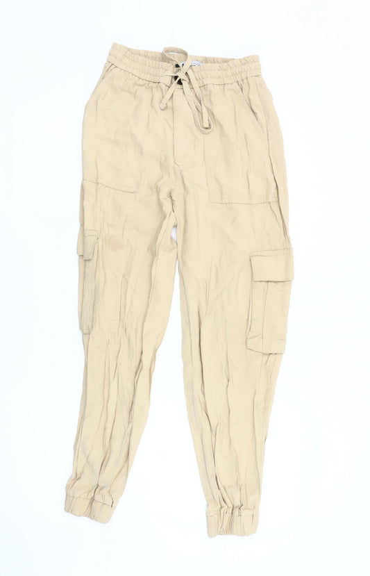 Womens UK Size XS Zara Relaxed Fit Cargo Beige Trousers