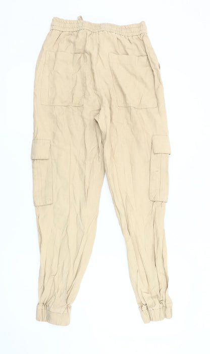 Womens UK Size XS Zara Relaxed Fit Cargo Beige Trousers