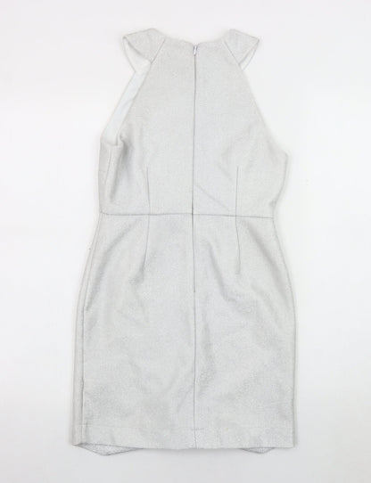 Topshop Silver Sleeveless Bodycon Dress, Size 8