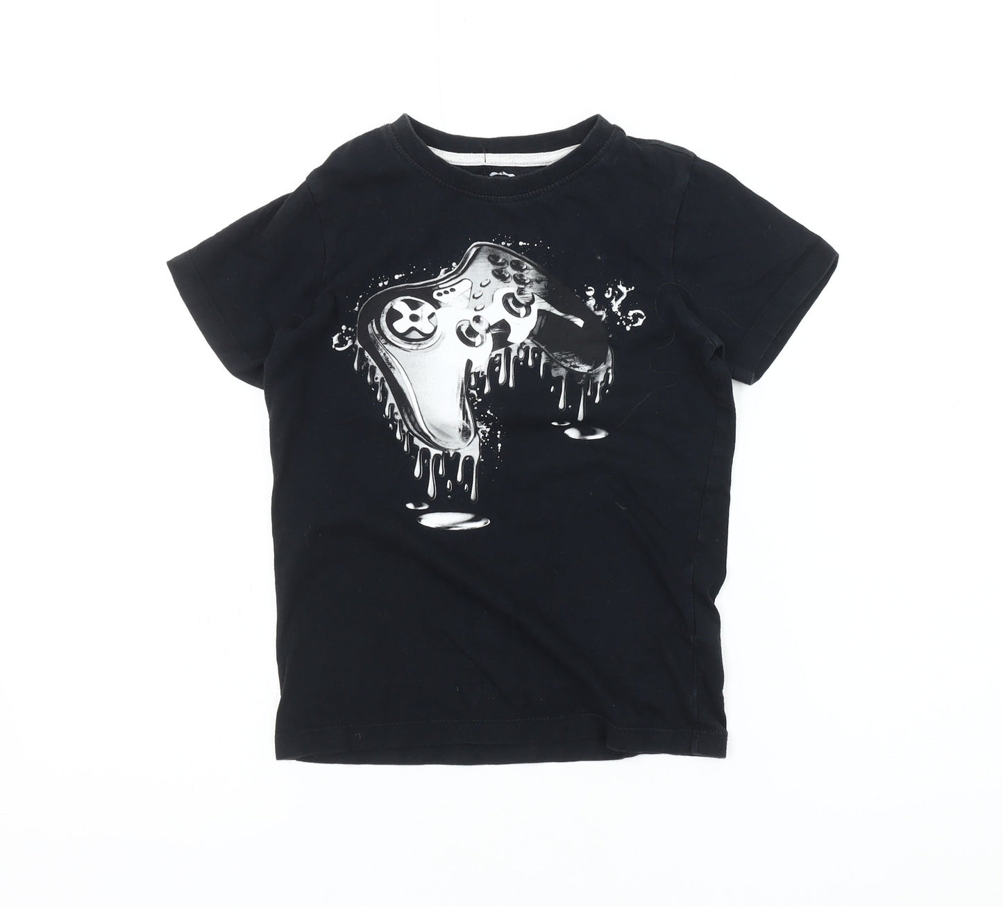 Blue Zoo Boys Black Graphic T-Shirt 7-8 Years Casual Short Sleeve